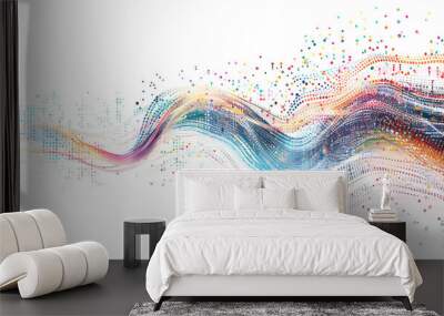 The design showcases vibrant abstract waves with confettilike dots, creating a dynamic and festive visual appeal that is both artistic and creative. It conveys energy and modernity Wall mural