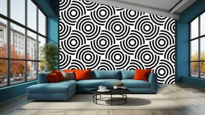 Vector seamless pattern with bold striped circles. Stylish geometric texture. Modern abstract background. Wall mural