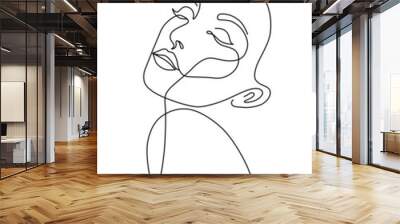 Vector stylized woman face. Modern single line art. Woman beauty fashion concept, minimalistic style. Wall mural