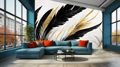  luxury black and white background with golden feathers Wall mural