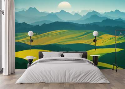  vector illustration green landscape background Wall mural