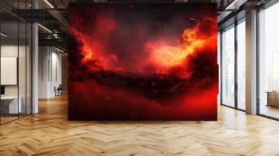 A fiery toned red sky and abstract black and red background with smoke and flame effects Wide banner for design, Generative AI Wall mural