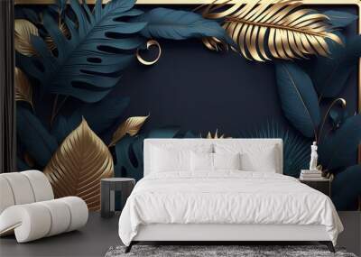 A stunning high-end 3D frame featuring a textured navy blue background, Generative AI Wall mural