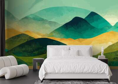 abstract art background with mountains and hills in green Wall mural