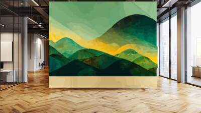 abstract art background with mountains and hills in green Wall mural