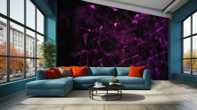 Abstract purple background with connecting dots and lines. Structure and communication. Plexus effect. Abstract science geometrical network background. Wall mural