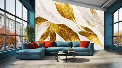 abstract white art background with golden leaves Wall mural