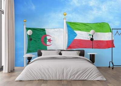 Algeria and Equatorial Guinea two flags on flagpoles and blue sky Wall mural