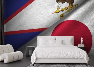 American Samoa and Japan two flags textile cloth, fabric texture Wall mural