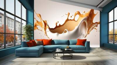 An isolated splash of white and tea milk on a background, Generative AI Wall mural