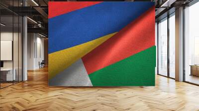 Armenia and Madagascar two flags textile cloth, fabric texture Wall mural