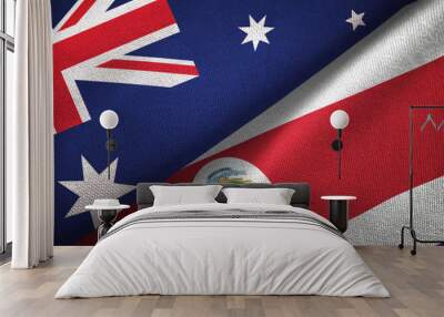 Australia and Costa Rica two flags textile cloth, fabric texture Wall mural