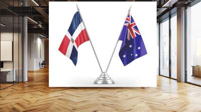 Australia and Dominican Republic table flags isolated on white 3D rendering Wall mural