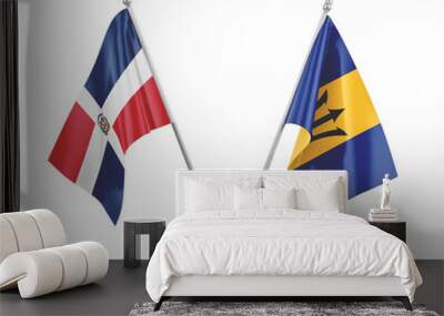 Barbados and Dominican Republic table flags isolated on white 3D rendering Wall mural