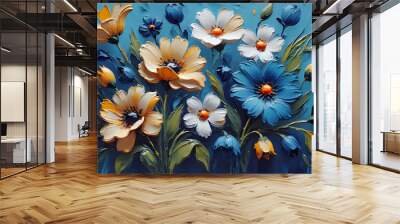 beautiful blue flowers painted with oil paints Wall mural