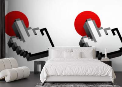 Click cursor 3d pixel icon. Computer mouse pointer vector arrow and hand Wall mural