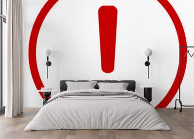 Exclamation mark. Red vector warn sign. Caution or attention icon. Exclamation danger sign. Wall mural