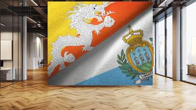 Bhutan and San Marino two flags textile cloth, fabric texture Wall mural