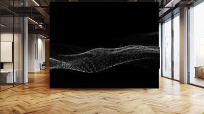 Black wave of particles. Big data visualization. Abstract background with a dynamic wave. 3d rendering. Wall mural