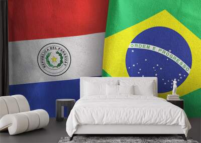 Brazil and Paraguay two flags textile cloth 3D rendering Wall mural