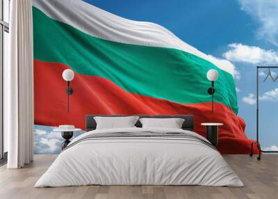 Bulgaria flag waving sky background 3D illustration Wall mural