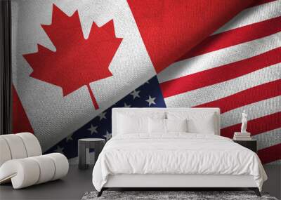 Canada and United States two flags textile cloth, fabric texture Wall mural