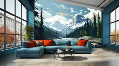 Canadas Banff National Park boasts a striking landscape of the Icefields Parkway, Generative AI Wall mural