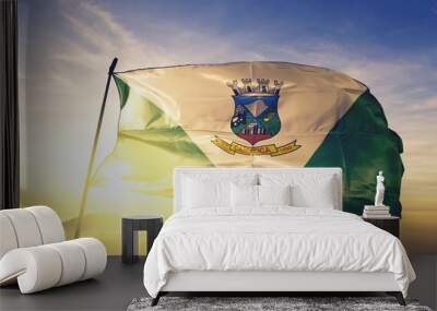 Cariacica of Brazil flag waving on the top sunrise mist fog Wall mural