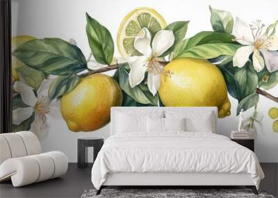 Citrus Blossom Watercolor Illustration  Hand Drawn Botanical Design, Generative AI Wall mural