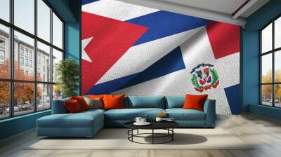 Cuba and Dominican Republic two flags textile cloth, fabric texture Wall mural