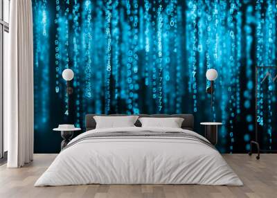 Digital background blue matrix. Binary computer code. Hacker concept. 3d rendering Wall mural