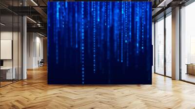 Digital background blue matrix. Binary computer code. Hacker concept. 3d rendering Wall mural