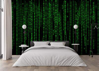 Digital background green matrix. Binary computer code. Hacker concept. 3d rendering. Wall mural