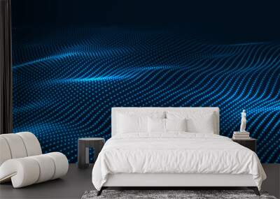 digital technology wave. futuristic blue vector illustration. big data. low poly shape dots. Wall mural