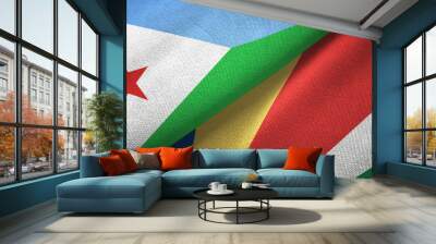 Djibouti and Seychelles two flags textile cloth, fabric texture Wall mural