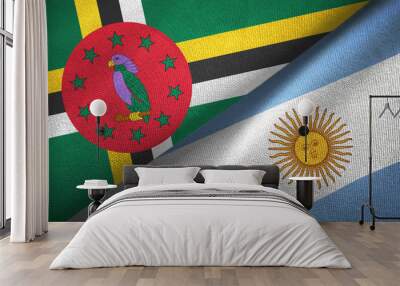 Dominica and Argentina two flags textile cloth, fabric texture  Wall mural