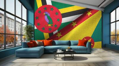 Dominica and Grenada two flags textile cloth, fabric texture Wall mural