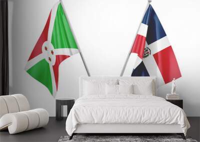 Dominican Republic and Burundi table flags isolated on white 3D rendering Wall mural