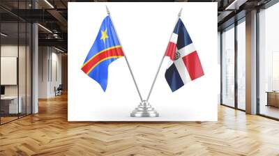 Dominican Republic and Congo Democratic Republic table flags isolated on white 3D rendering Wall mural