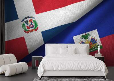 Dominican Republic and Haiti two flags textile cloth, fabric texture Wall mural