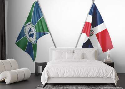 Dominican Republic and Martinique table flags isolated on white 3D rendering Wall mural