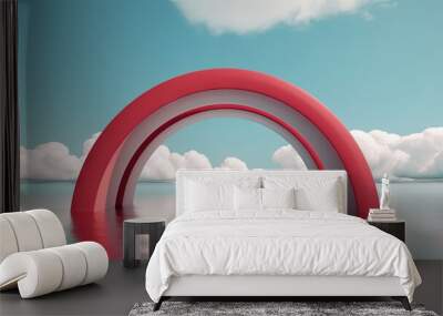 Enchanted Oceanic Abstraction  A Surreal View of Red Arches  Blue Skies  and Geometric Shapes, Generative AI Wall mural