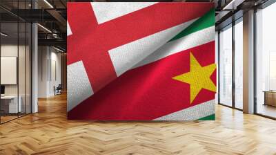 England and Suriname two flags textile cloth, fabric texture Wall mural