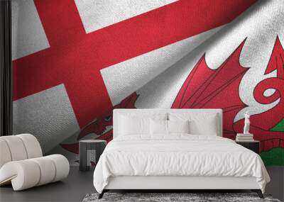 England and Wales two flags textile cloth, fabric texture Wall mural