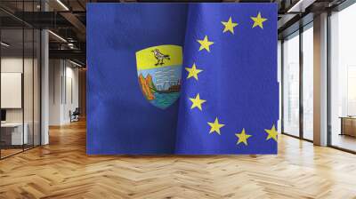 European Union and Saint Helena two flags textile cloth 3D rendering Wall mural