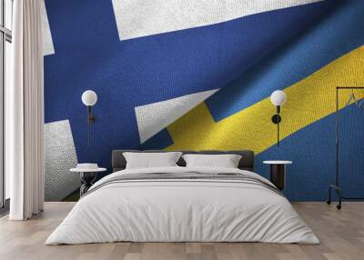 Finland and Sweden two flags textile cloth, fabric texture Wall mural