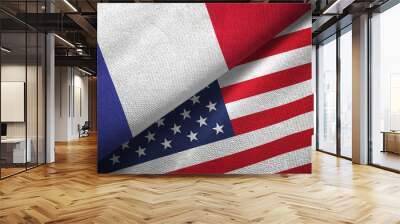 France and United States two flags textile cloth, fabric texture Wall mural