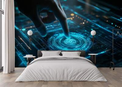 Futuristic touch interaction with digital interface. Biometric prints Wall mural