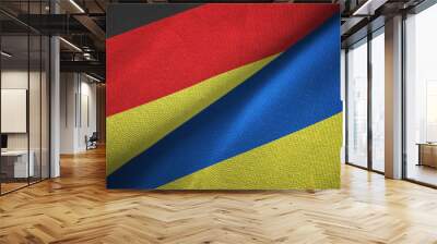 Germany and Ukraine two flags textile cloth, fabric texture Wall mural