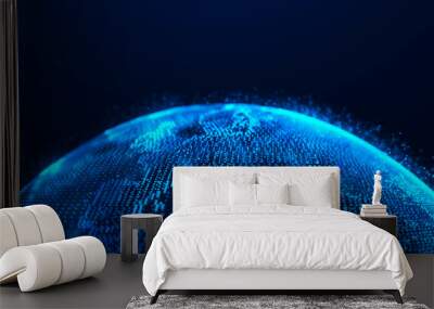 Global network concept. World map point. Global network planet Earth. 3D rendering. Wall mural